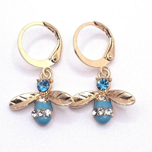 Blue Bumble Bee Charm Earrings - Picture 2 of 4